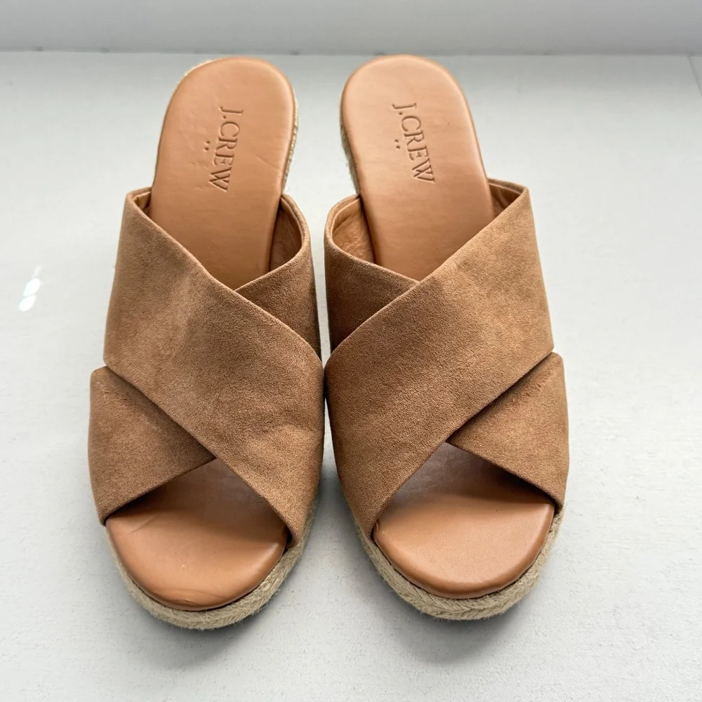 J.Crew Tan Brown Crisscross Espadrille Wedge‎ Sandals Womens 6.5